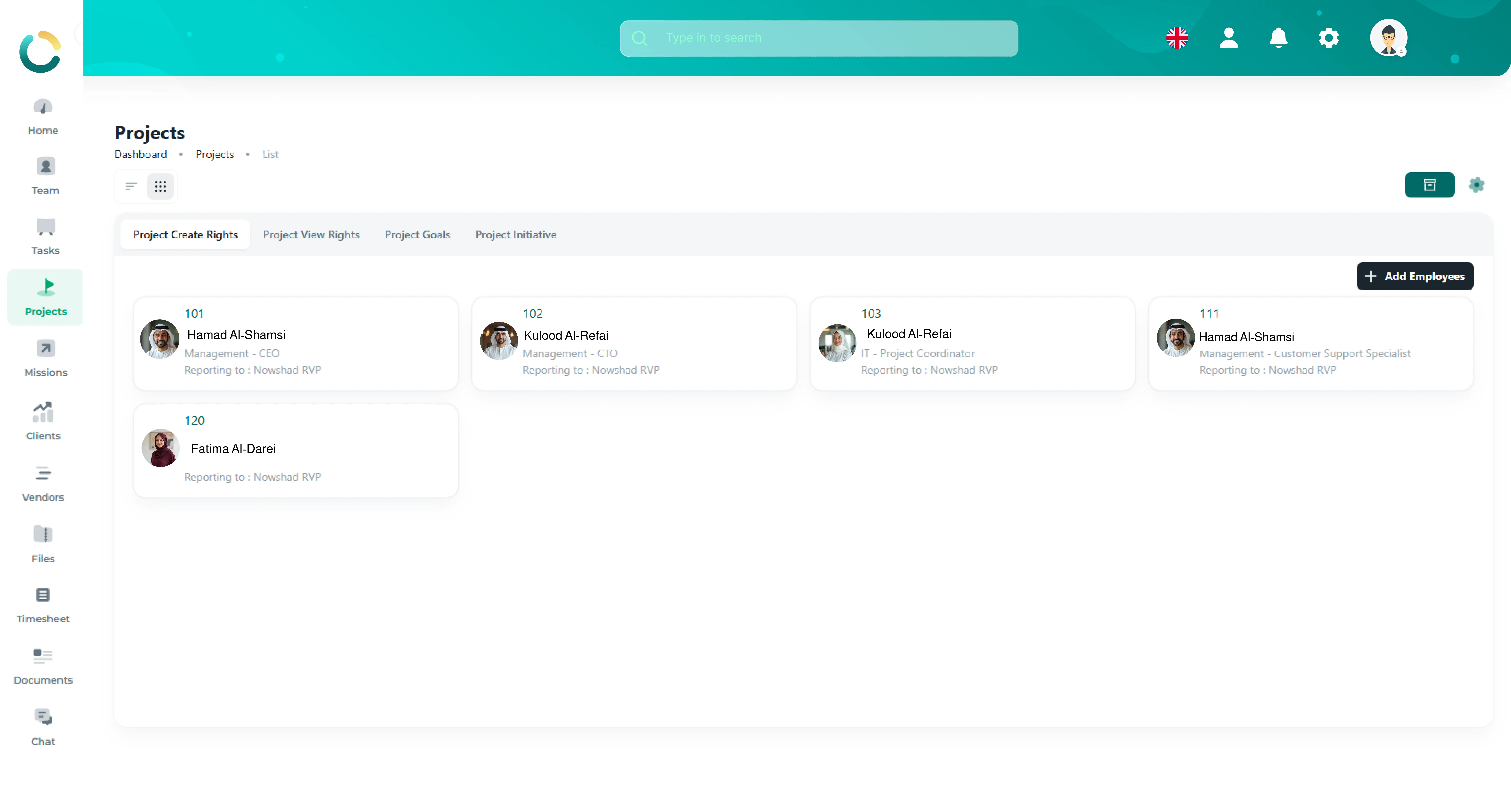 NOVOLOGS Project Settings Dashboard