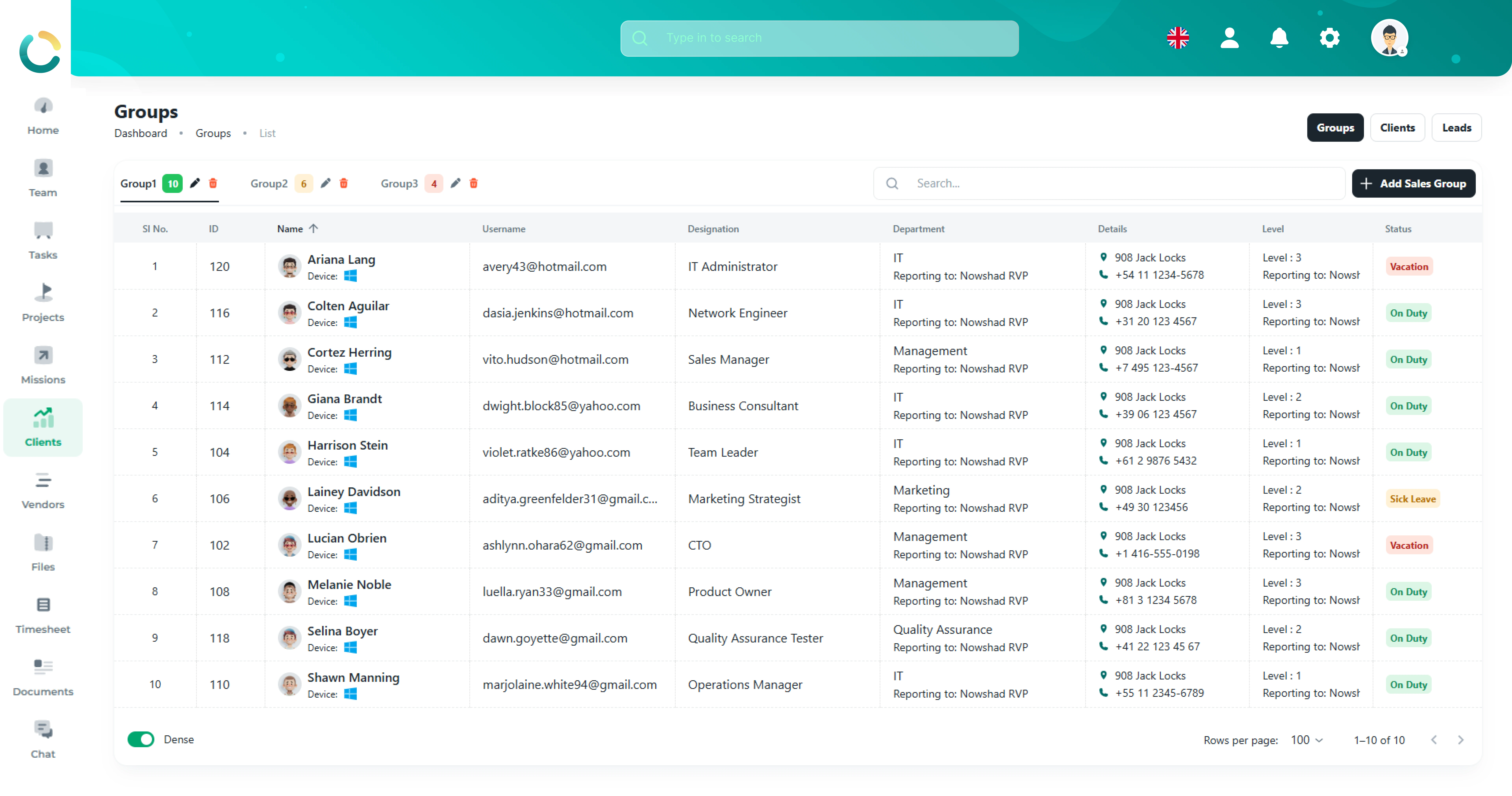 NOVOLOGS Sales Teams