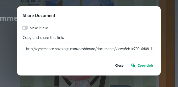 NOVOLOGS Document Sharing Web View