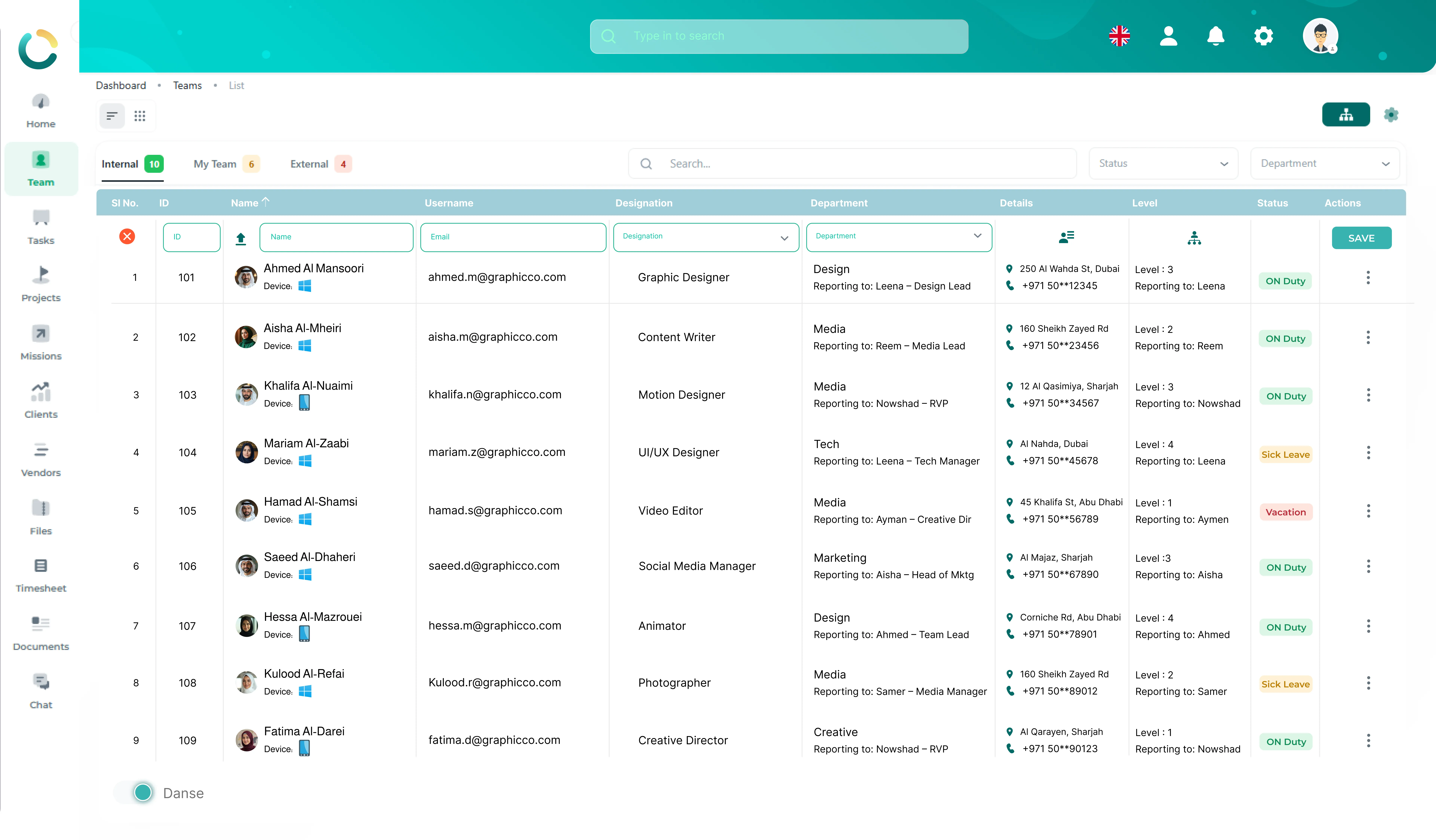 NOVOLOGS Team Dashboard
